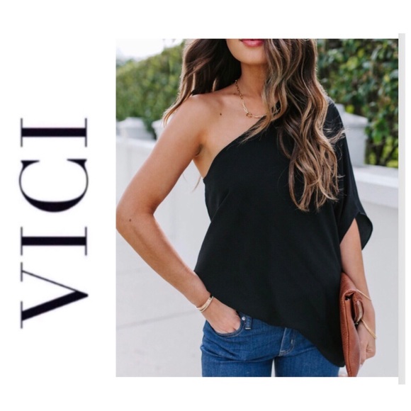 Vici Tops - VICI Shower With Love One Shoulder Blouse Black XL